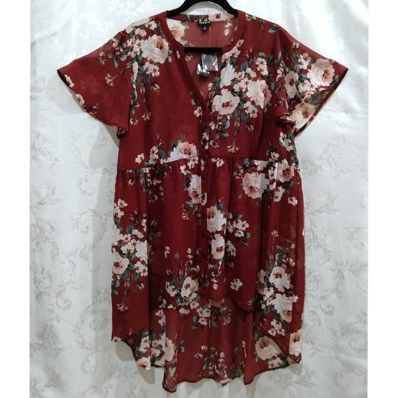 torrid Tops - Torrid Hi-Low Chiffon Floral Babydoll Top 1X
